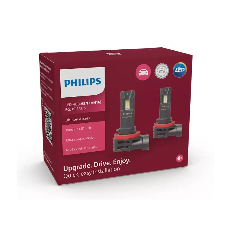 Zlevněny LED H8/H9/H16 12V 20W PGJ19-1/3/5 PHILIPS Ultinon Access 2500 2ks